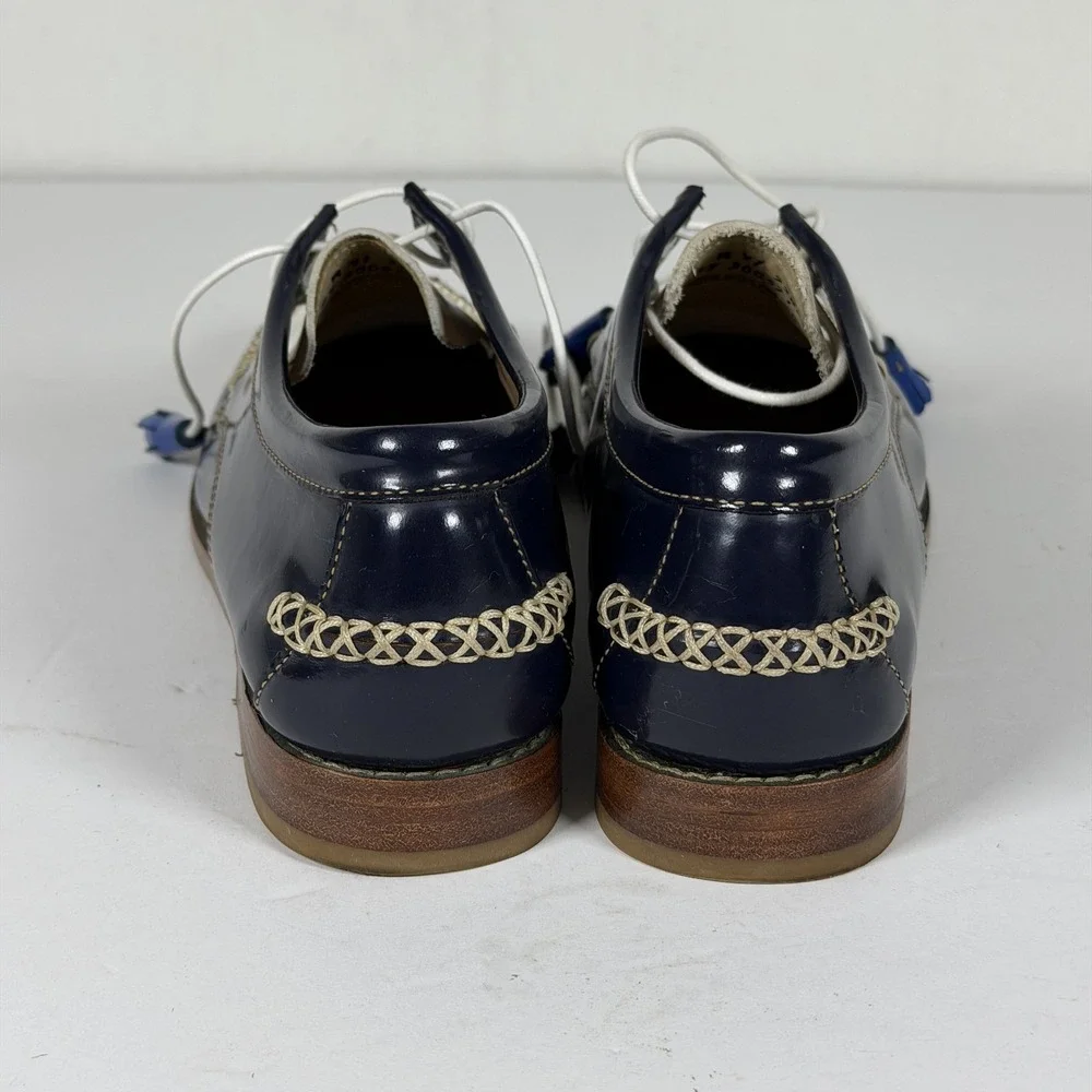 G.H. Bass & Co. Weejuns Men's Navy White Patent Leather Boat Shoes Size 10 M F-1